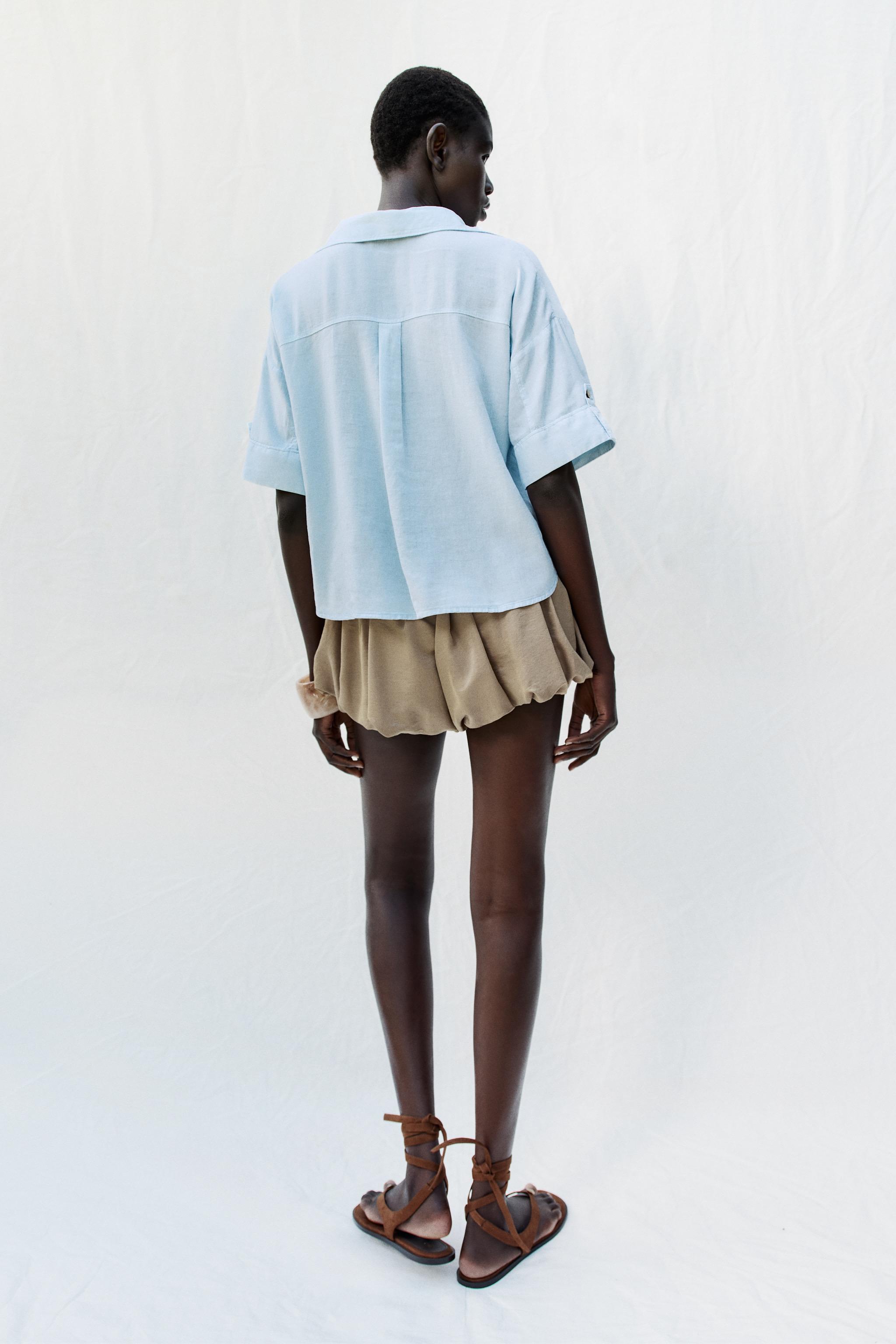 CROPPED LINEN BLEND SHIRT